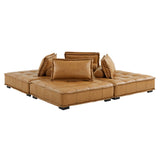 Saunter 4-Piece Tufted Vegan Leather Vegan Leather Sectional Sofa by Lefancy