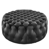 Amour Tufted Button Large Round Performance Velvet Ottoman by Lefancy