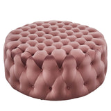 Amour Tufted Button Large Round Performance Velvet Ottoman by Lefancy