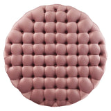 Amour Tufted Button Large Round Performance Velvet Ottoman by Lefancy