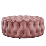 Amour Tufted Button Large Round Performance Velvet Ottoman by Lefancy