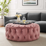 Amour Tufted Button Large Round Performance Velvet Ottoman by Lefancy