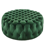 Amour Tufted Button Large Round Performance Velvet Ottoman by Lefancy