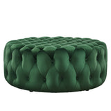 Amour Tufted Button Large Round Performance Velvet Ottoman by Lefancy