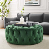 Amour Tufted Button Large Round Performance Velvet Ottoman by Lefancy