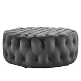 Amour Tufted Button Large Round Performance Velvet Ottoman by Lefancy