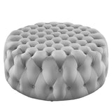 Amour Tufted Button Large Round Performance Velvet Ottoman by Lefancy