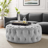 Amour Tufted Button Large Round Performance Velvet Ottoman by Lefancy