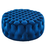 Amour Tufted Button Large Round Performance Velvet Ottoman by Lefancy