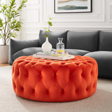 Amour Tufted Button Large Round Performance Velvet Ottoman by Lefancy