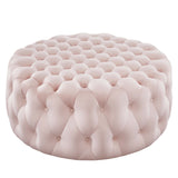 Amour Tufted Button Large Round Performance Velvet Ottoman by Lefancy