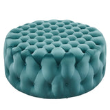 Amour Tufted Button Large Round Performance Velvet Ottoman by Lefancy