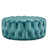 Amour Tufted Button Large Round Performance Velvet Ottoman by Lefancy