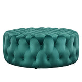 Amour Tufted Button Large Round Performance Velvet Ottoman by Lefancy