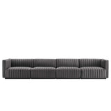 Conjure 4-Piece Channel Tufted Performance Velvet Sofa by Lefancy