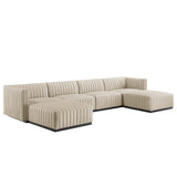 Conjure 6-Piece Channel Tufted Upholstered Fabric Sectional Sofa by Lefancy
