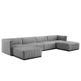 Conjure 6-Piece Channel Tufted Upholstered Fabric Sectional Sofa by Lefancy