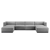 Conjure 6-Piece Channel Tufted Upholstered Fabric Sectional Sofa by Lefancy