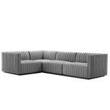 Conjure 4-Piece Channel Tufted Upholstered Fabric L-Shaped Sectional by Lefancy