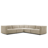 Conjure 5-Piece Channel Tufted Upholstered Fabric L-Shaped Sectional by Lefancy