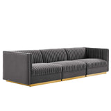 Sanguine Channel Tufted Performance Velvet 3-Seat Modular Sectional Sofa by Lefancy