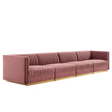 Sanguine Channel Tufted Performance Velvet 4-Seat Modular Sectional Sofa by Lefancy