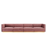 Sanguine Channel Tufted Performance Velvet 4-Seat Modular Sectional Sofa by Lefancy