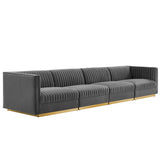 Sanguine Channel Tufted Performance Velvet 4-Seat Modular Sectional Sofa by Lefancy