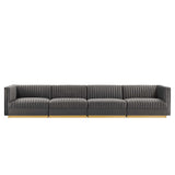 Sanguine Channel Tufted Performance Velvet 4-Seat Modular Sectional Sofa by Lefancy