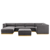 Sanguine 7-Piece Channel Tufted Performance Velvet Right-Facing Modular Sectional Sofa by Lefancy