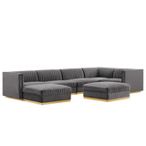Sanguine 7-Piece Channel Tufted Performance Velvet Right-Facing Modular Sectional Sofa by Lefancy