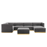 Sanguine 7-Piece Channel Tufted Performance Velvet Left-Facing Modular Sectional Sofa by Lefancy