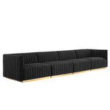 Conjure 4-Piece Channel Tufted Performance Velvet Sofa by Lefancy