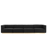 Conjure 4-Piece Channel Tufted Performance Velvet Sofa by Lefancy