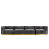Conjure 4-Piece Channel Tufted Performance Velvet Sofa by Lefancy