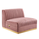 Sanguine Channel Tufted Performance Velvet Modular Sectional Sofa Armless Chair by Lefancy