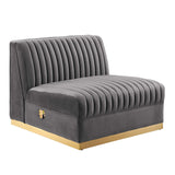 Sanguine Channel Tufted Performance Velvet Modular Sectional Sofa Armless Chair by Lefancy