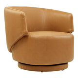Celestia Vegan Leather Fabric and Wood Swivel Chair by Lefancy