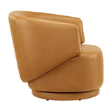 Celestia Vegan Leather Fabric and Wood Swivel Chair by Lefancy