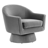 Astral Performance Velvet Fabric and Wood Swivel Chair by Lefancy