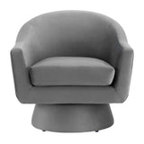 Astral Performance Velvet Fabric and Wood Swivel Chair by Lefancy