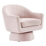 Astral Performance Velvet Fabric and Wood Swivel Chair by Lefancy