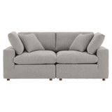 Commix Down Filled Overstuffed Boucle Fabric Loveseat by Lefancy
