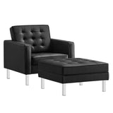 Loft Tufted Vegan Leather Armchair and Ottoman Set by Lefancy