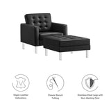 Loft Tufted Vegan Leather Armchair and Ottoman Set by Lefancy
