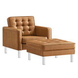 Loft Tufted Vegan Leather Armchair and Ottoman Set by Lefancy