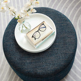 Callum Large 23" Round Woven Heathered Fabric Upholstered Ottoman by Lefancy