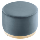 Tilden Large 23" Round Performance Velvet Upholstered Ottoman by Lefancy