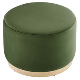 Tilden Large 23" Round Performance Velvet Upholstered Ottoman by Lefancy