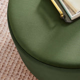 Tilden Large 23" Round Performance Velvet Upholstered Ottoman by Lefancy